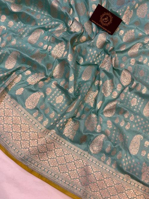 Light Blue Pure Banarasi Handloom Katan Silk Saree