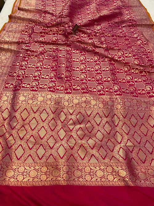 Rani Pink Pure Banarasi Handloom Katan Silk Saree