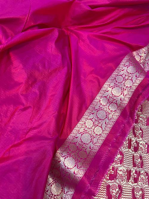 Rani Pink Pure Banarasi Handloom Katan Silk Saree