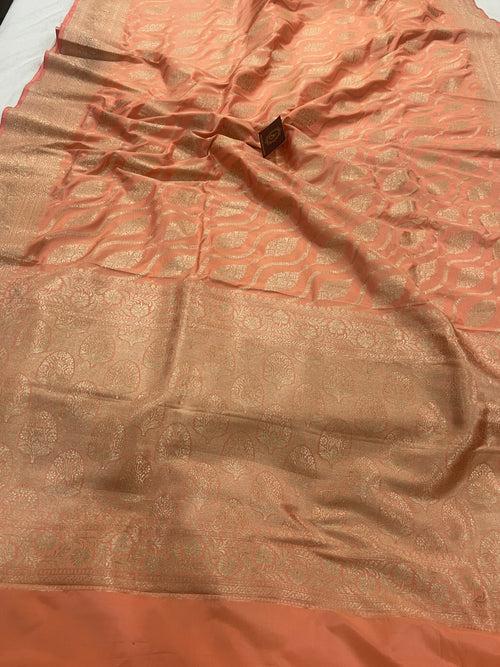 Peach Pure Banarasi Handloom Katan Silk Saree