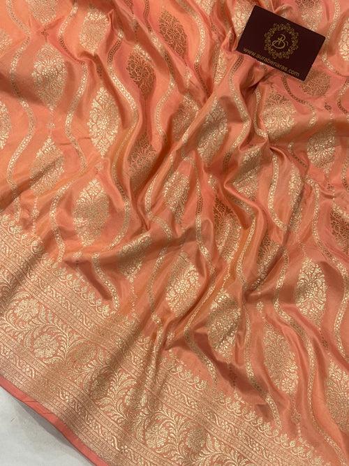 Peach Pure Banarasi Handloom Katan Silk Saree