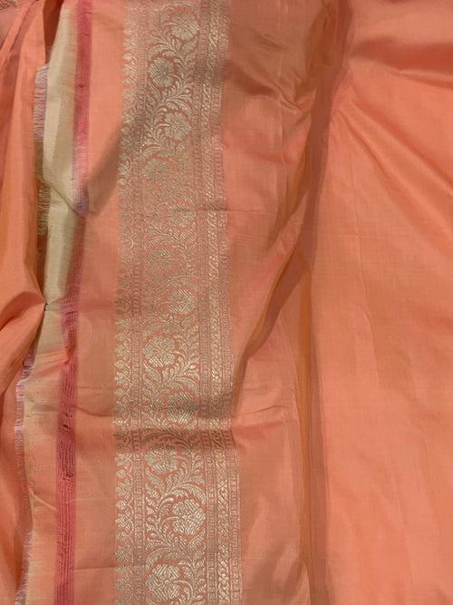 Peach Pure Banarasi Handloom Katan Silk Saree