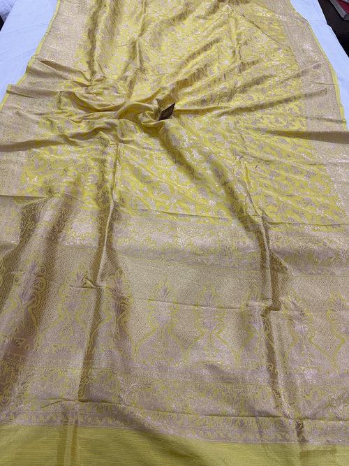 Lemon Yellow Banarasi Handloom Pure Katan Silk Saree