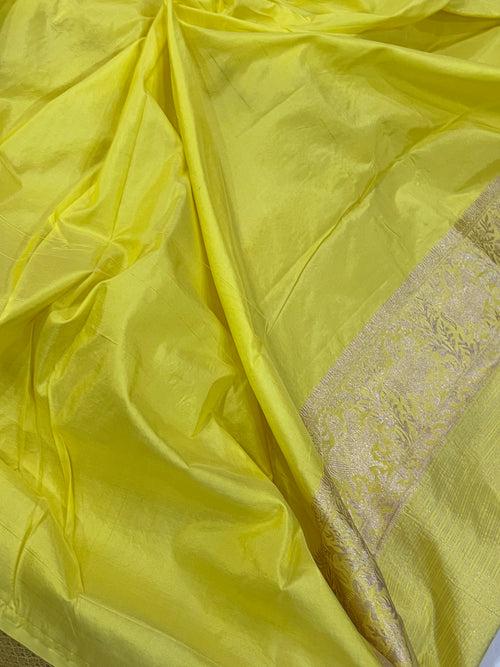 Lemon Yellow Banarasi Handloom Pure Katan Silk Saree