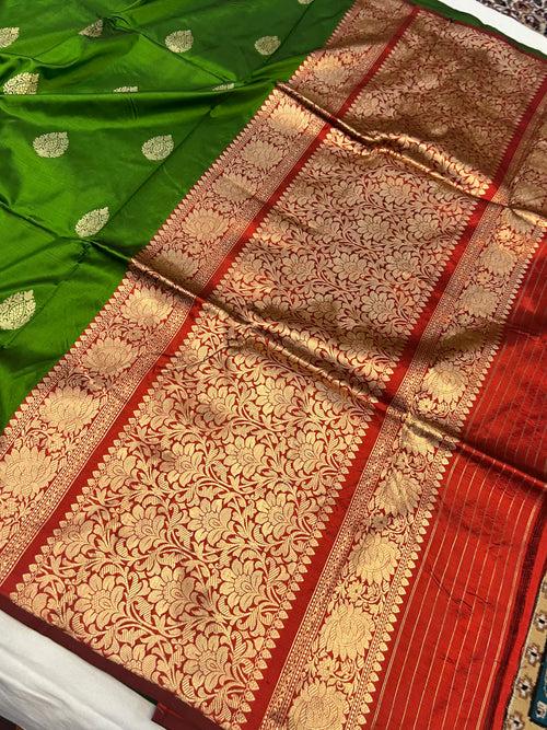 Mehendi Green Pure Banarasi Handloom Katan Silk Saree