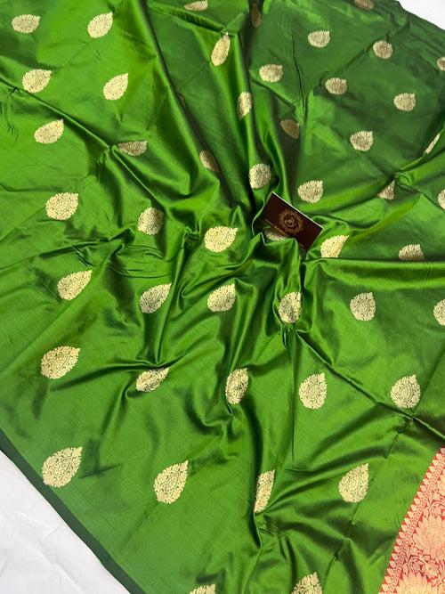 Mehendi Green Pure Banarasi Handloom Katan Silk Saree