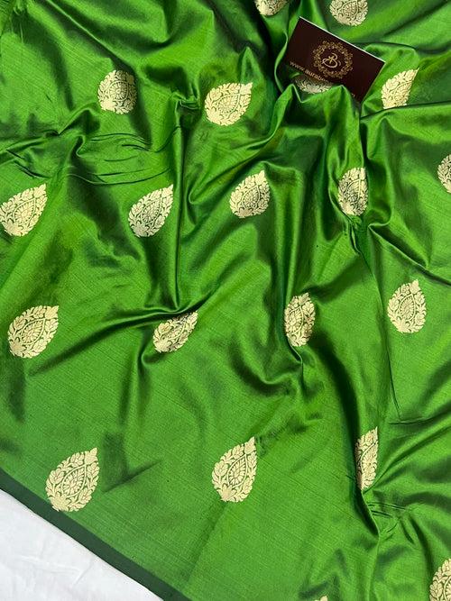 Mehendi Green Pure Banarasi Handloom Katan Silk Saree