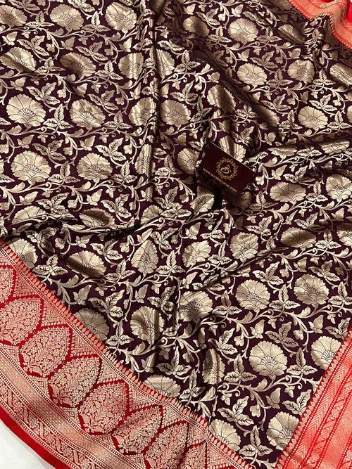Garnet Banarasi Handloom Katan Silk Saree