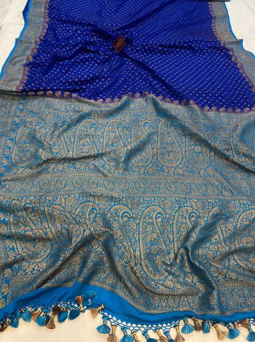 Royal Blue Pure Banarasi Khaddi Crepe Silk Saree