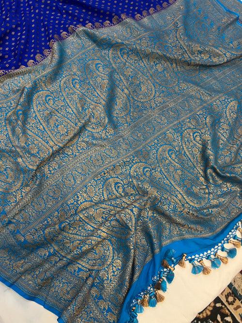 Royal Blue Pure Banarasi Khaddi Crepe Silk Saree