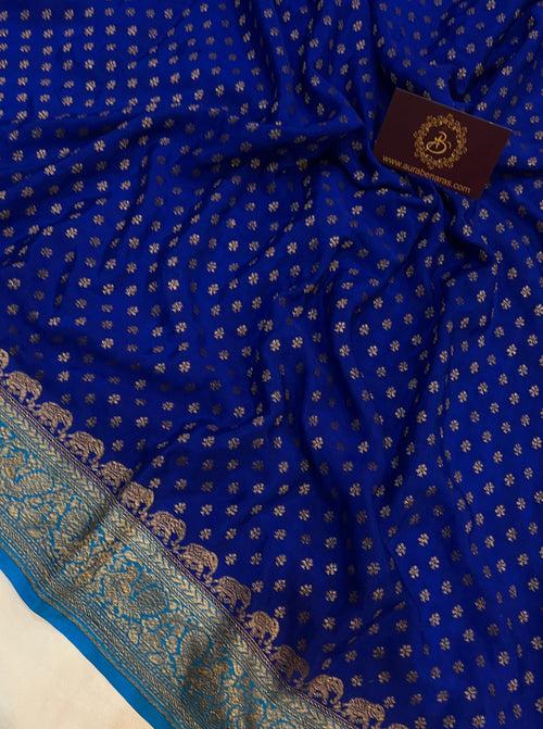 Royal Blue Pure Banarasi Khaddi Crepe Silk Saree