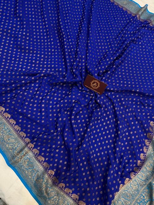 Royal Blue Pure Banarasi Khaddi Crepe Silk Saree