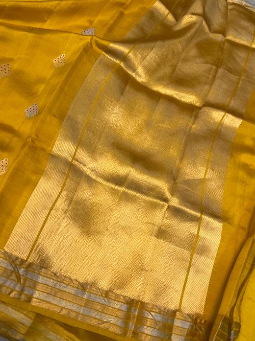 Yellow Pure Banarasi Handloom Silk Saree