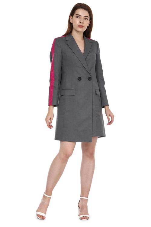 Grey Suit Dress With Pink Stripe