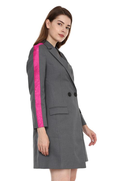 Grey Suit Dress With Pink Stripe