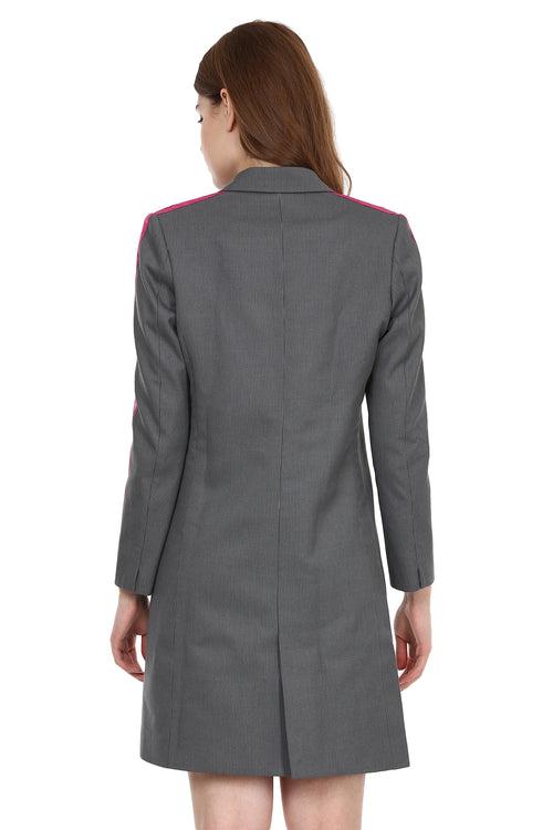 Grey Suit Dress With Pink Stripe