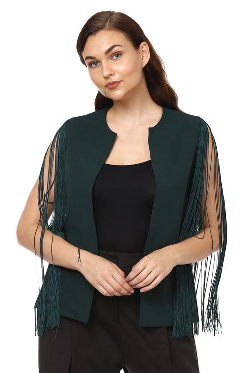 Green Fringe Sleeves Cape