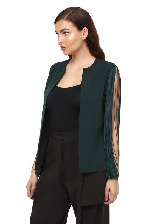 Green Fringe Sleeves Cape