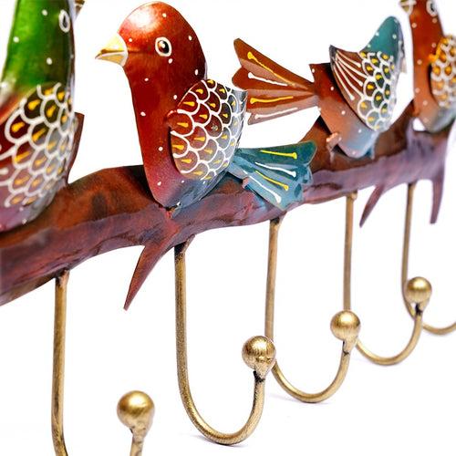 Multicolour Metal Handpainted Bird Key Holder