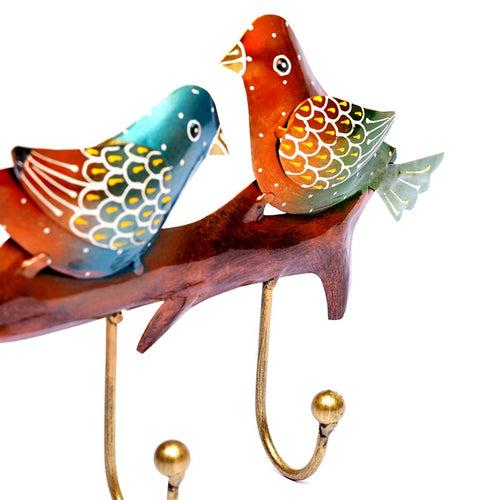 Multicolour Metal Handpainted Bird Key Holder