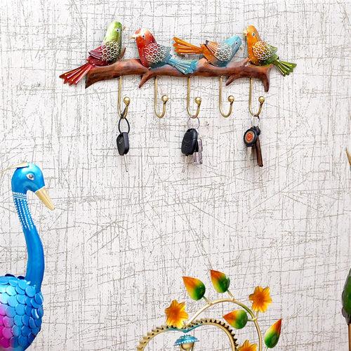 Multicolour Metal Handpainted Bird Key Holder