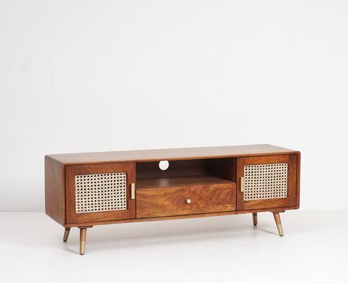 Boston Solid Wood Rattan Cane Tv Cabinet