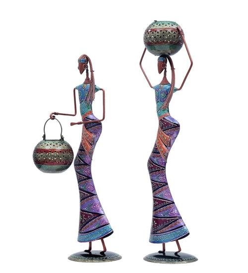 Decorative Lady (Set of 2) Iron Human Figurine With Inbuilt Tealight Holder