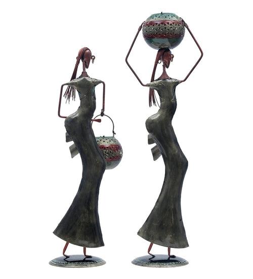 Decorative Lady (Set of 2) Iron Human Figurine With Inbuilt Tealight Holder