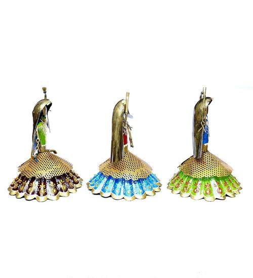 Iron Showpiece Dancing Lady Set of 3 Hanging Frame Musician in Golden Color