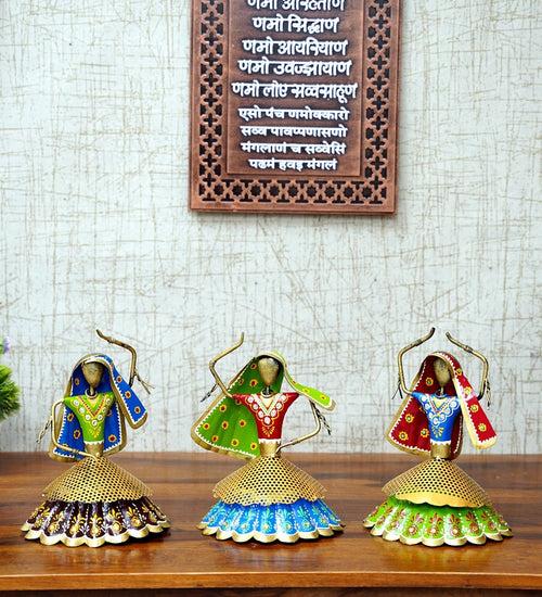 Iron Showpiece Dancing Lady Set of 3 Hanging Frame Musician in Golden Color