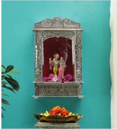 Silver & Aluminium Coated Wood Pooja Mandir With Door