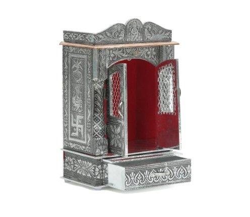 Silver & Aluminium Coated Wood Pooja Mandir With Door