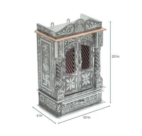 Silver & Aluminium Coated Wood Pooja Mandir With Door