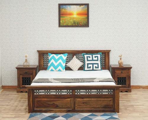 Sweden Solid Wood Queen Size Bed with Box Storage