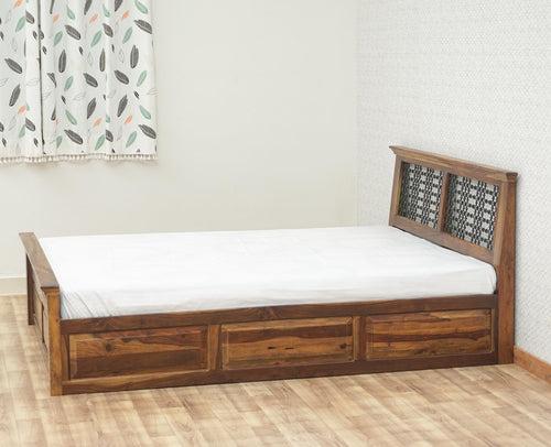 Sweden Solid Wood Queen Size Bed with Box Storage