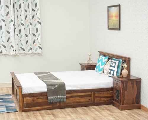 Sweden Solid Wood Queen Size Bed with Box Storage