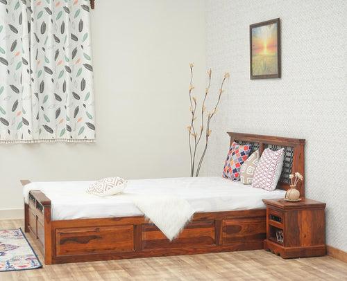 Sweden Solid Wood Queen Size Bed with Box Storage