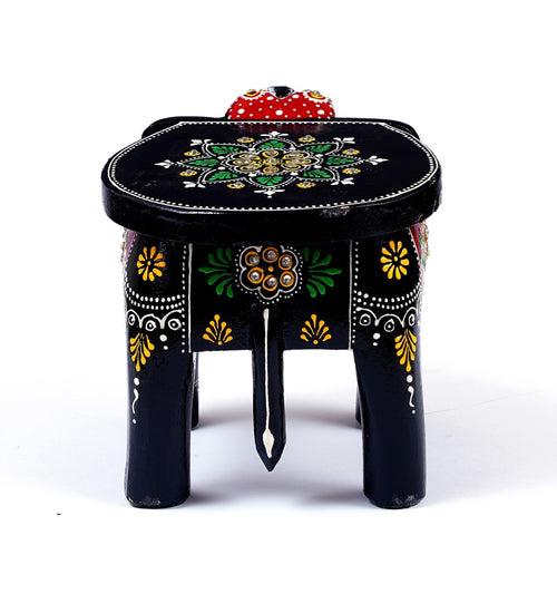 Wooden Mini Black Elephant Chowki/Flower Pot Stand