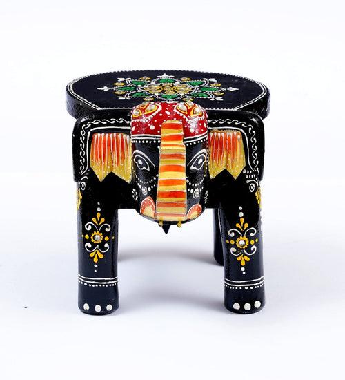 Wooden Mini Black Elephant Chowki/Flower Pot Stand