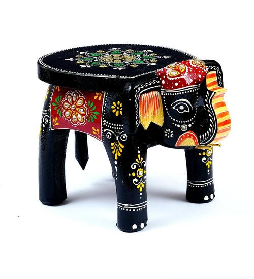 Wooden Mini Black Elephant Chowki/Flower Pot Stand