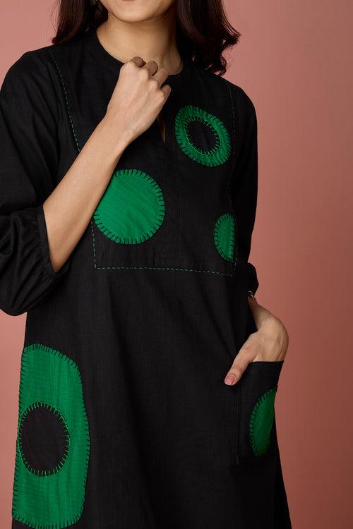 long yoke kurta with patch pocket -Ebony Oasis & Emerald Eclipse