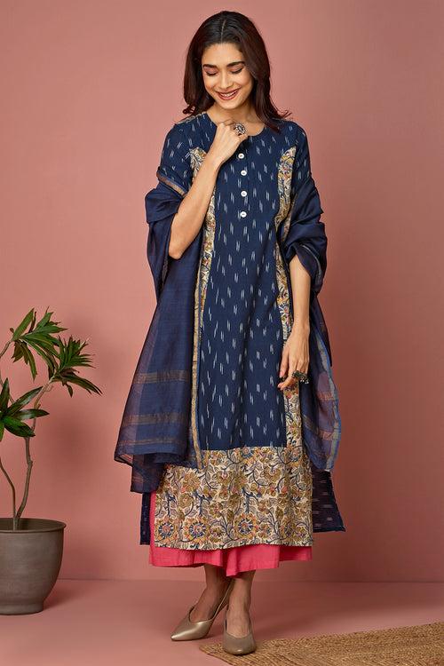 long panelled kurta with slit - Sapphire & Fuchsia