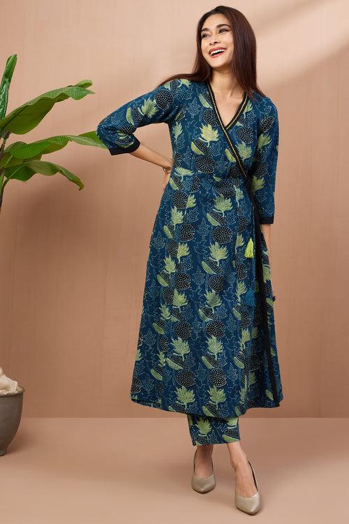 tie up angrakha kurta - cobalt lilies