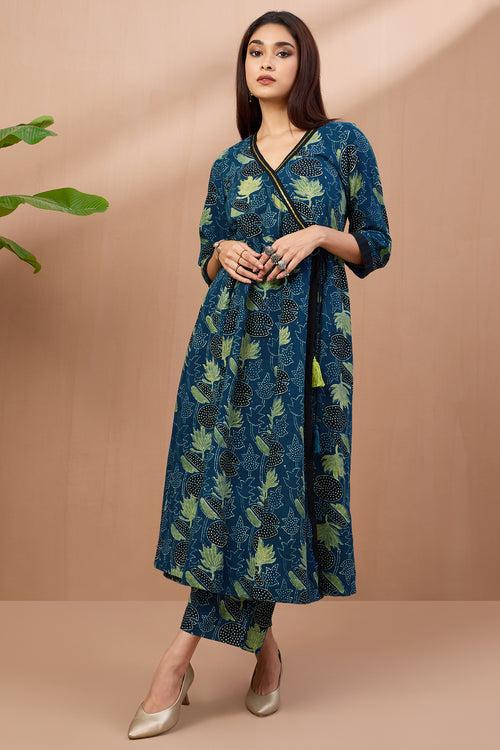 tie up angrakha kurta - cobalt lilies