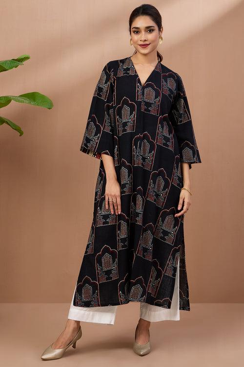 front zipper a-line kurta - midnight gateway