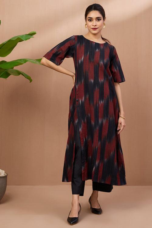 side button adjustable slit kurta - onyx flames