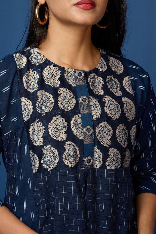 a-line kalidar kurta - Sapphire Night & Silver Blooms