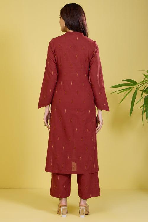 co-ord button down rust round collar kurta set golden rust flecks