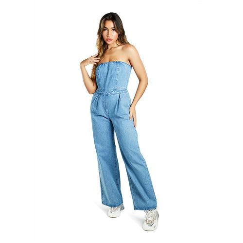 Strapless Back Zipper Denim Jumpsuit