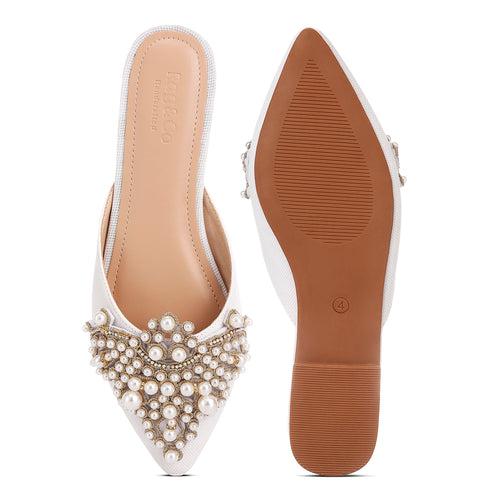 Embellished Delicate Pearl Mules